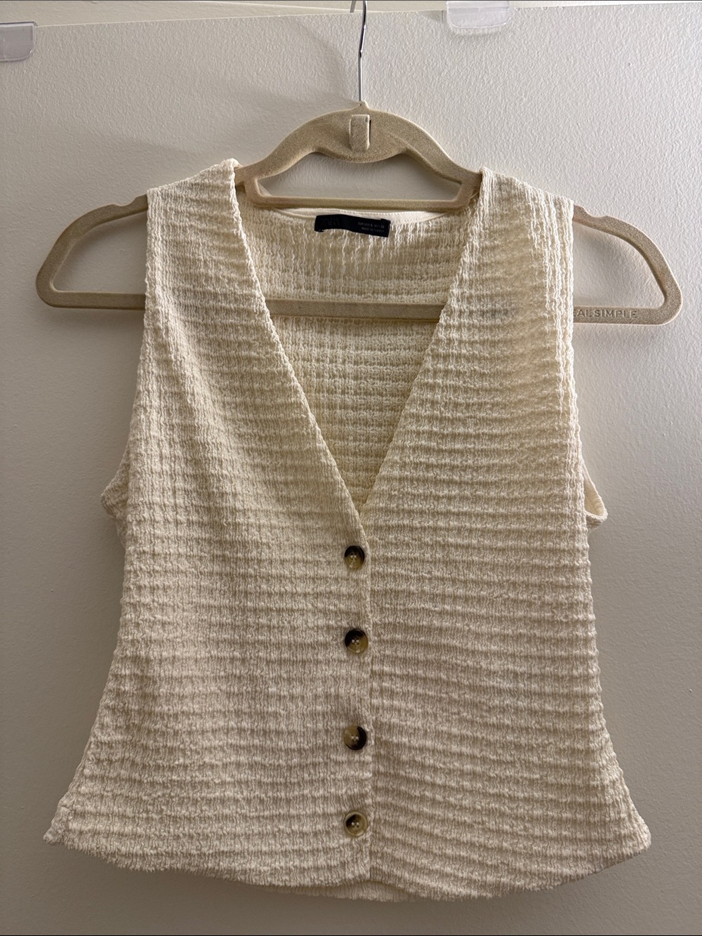 Zara Cream Waffle-Knit Button Front Tank